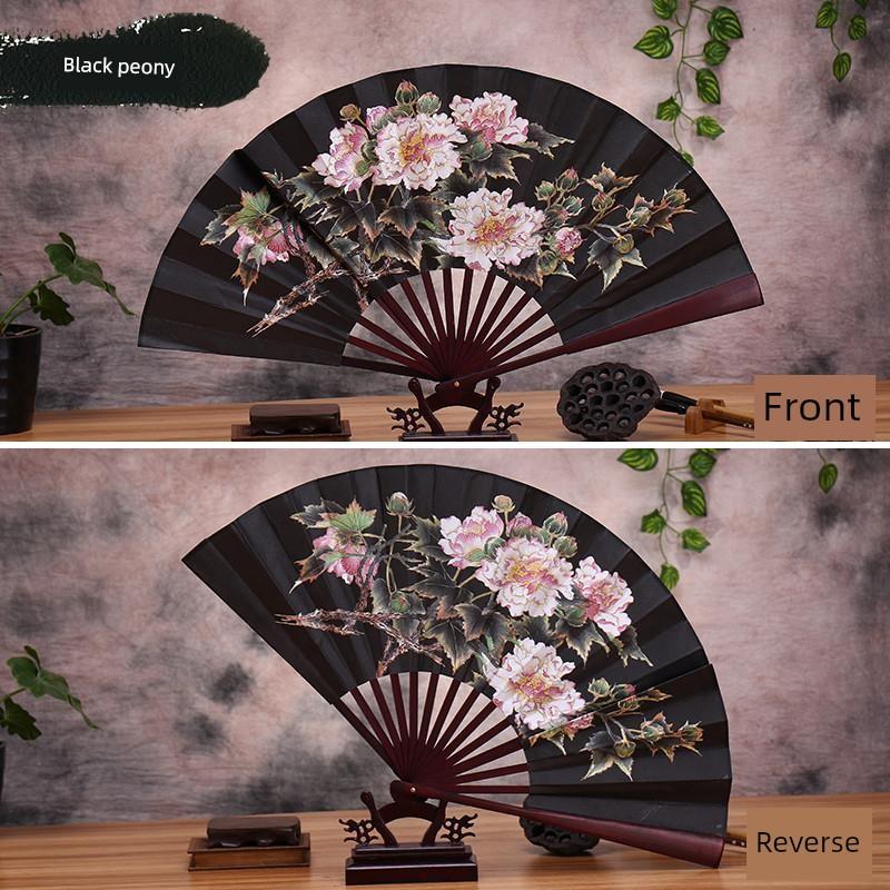 Ancient Style Hanfu Folding Bamboo Fan for Men, Chinese Style Folding Fan, Summer Blank Fan with Silk Cloth and Rice Paper Fan Surface
