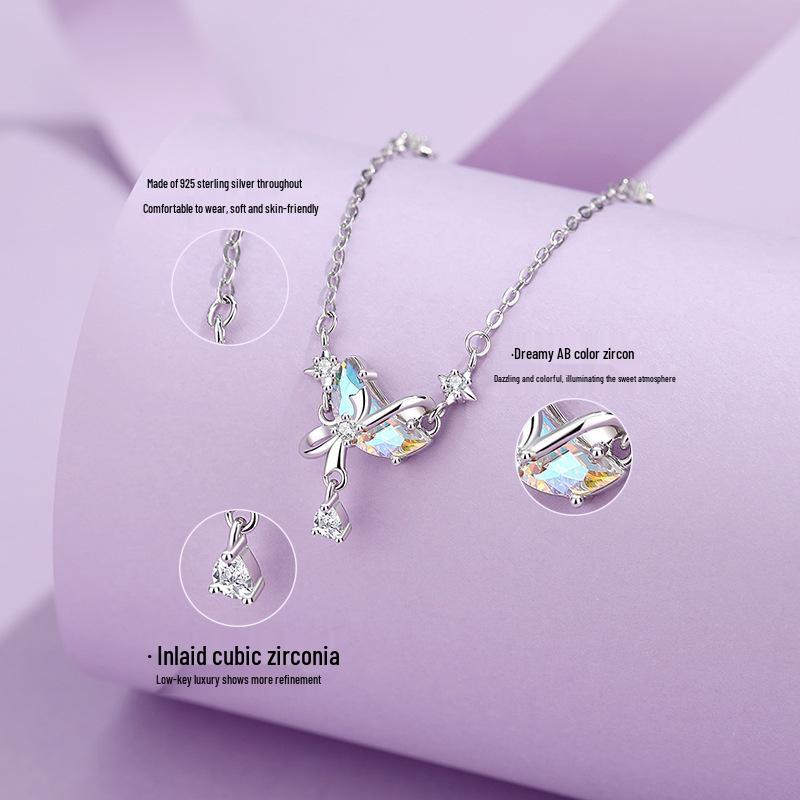 Tichia Moonlight Lover S925 Sterling Silver Necklace with Moon Color Zircon