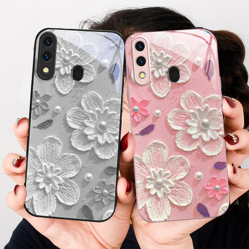Creme Reis weiße Blüten Für Samsung A20 30 22 23 24 25 26 A31 32 33 34 A35 42 A50 51 52 53 54 55 56 70 71 72 73 Glas Handyhülle