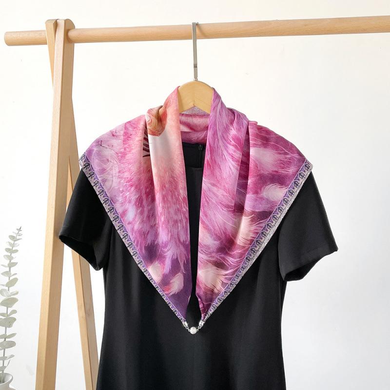 Potato Shiny National Style Silk Scarf Magnetic Buckle Necklace Pendant Square Scarf Neck Scarf Shawl Dual-purpose Sunscreen Scarf