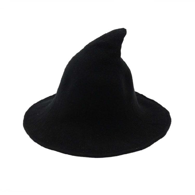 Women Witch Hat Wizard Hat Halloween Witch Pointed Hat Knitted Wool Cap Adult 1 чёрный