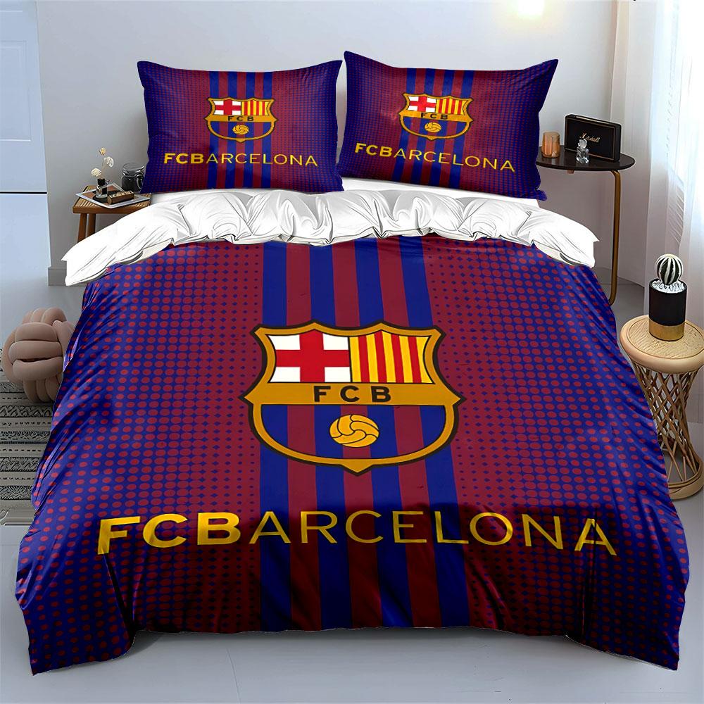 FC Barcelona Team Logo Bedding Duvet Cover Set Duvet Cover Pillowcases  (1*Duvet Cover 2*Pillowcases, Without Duvet Insert)