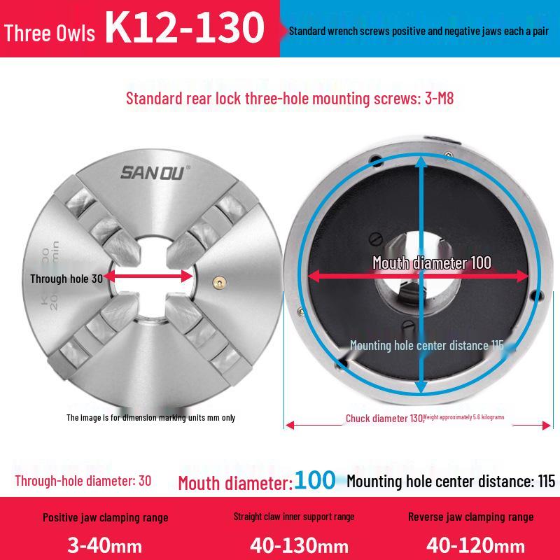 K12-80 Three-Jaw Self-Centering Manual Lathe Chuck