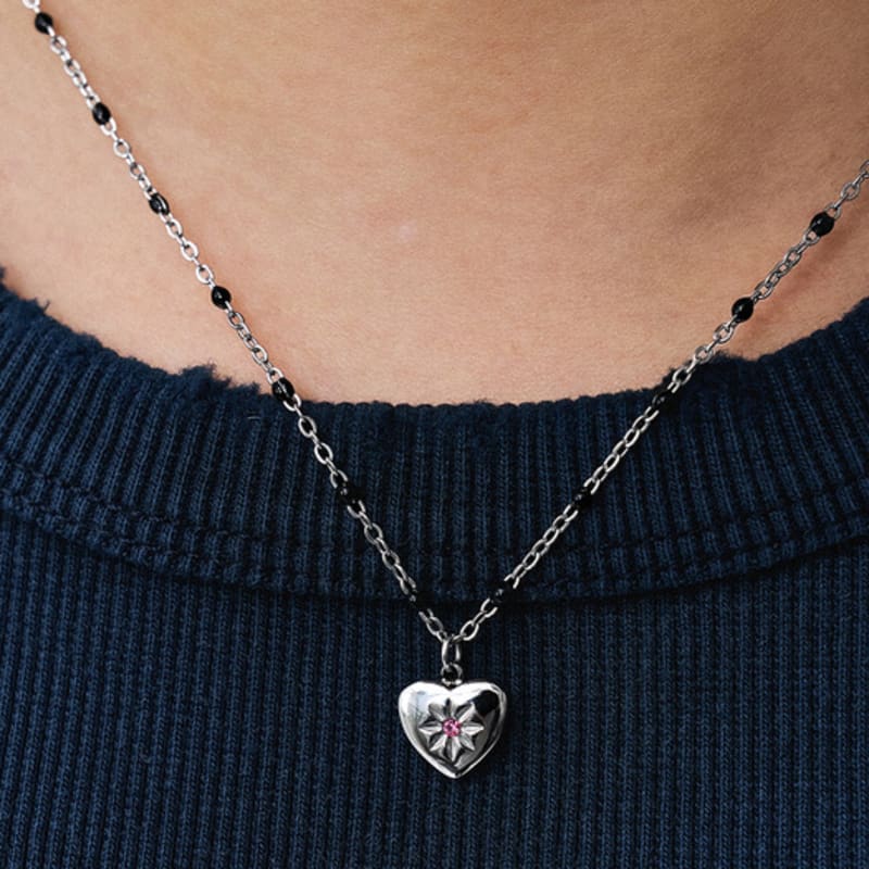 

SCALETTO RS008 Pink CZ Setting Heart Pendent Necklace Silver