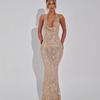 2024 Winter Women's Fashion Sequin Halter Deep V Bodycon Dress - Sexy Slimming Micro Backless Long Dress