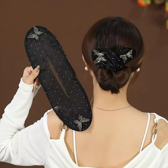 Hair Band Easy to Use French Spiral Hair Tie with 3D Mesh Yarn Flower Decor Wire Bun Maker Hair Accessories