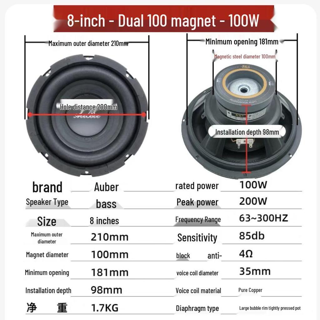8" Dual Magnet Heavy Duty Car & Home Hi-Fi Subwoofer Speaker