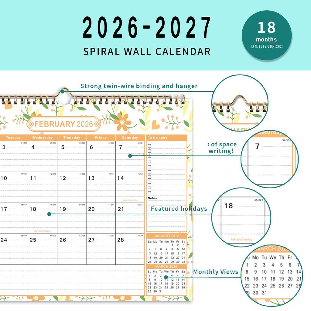 2026 English Minimalist Wall Calendar - Wall-Mounted Design