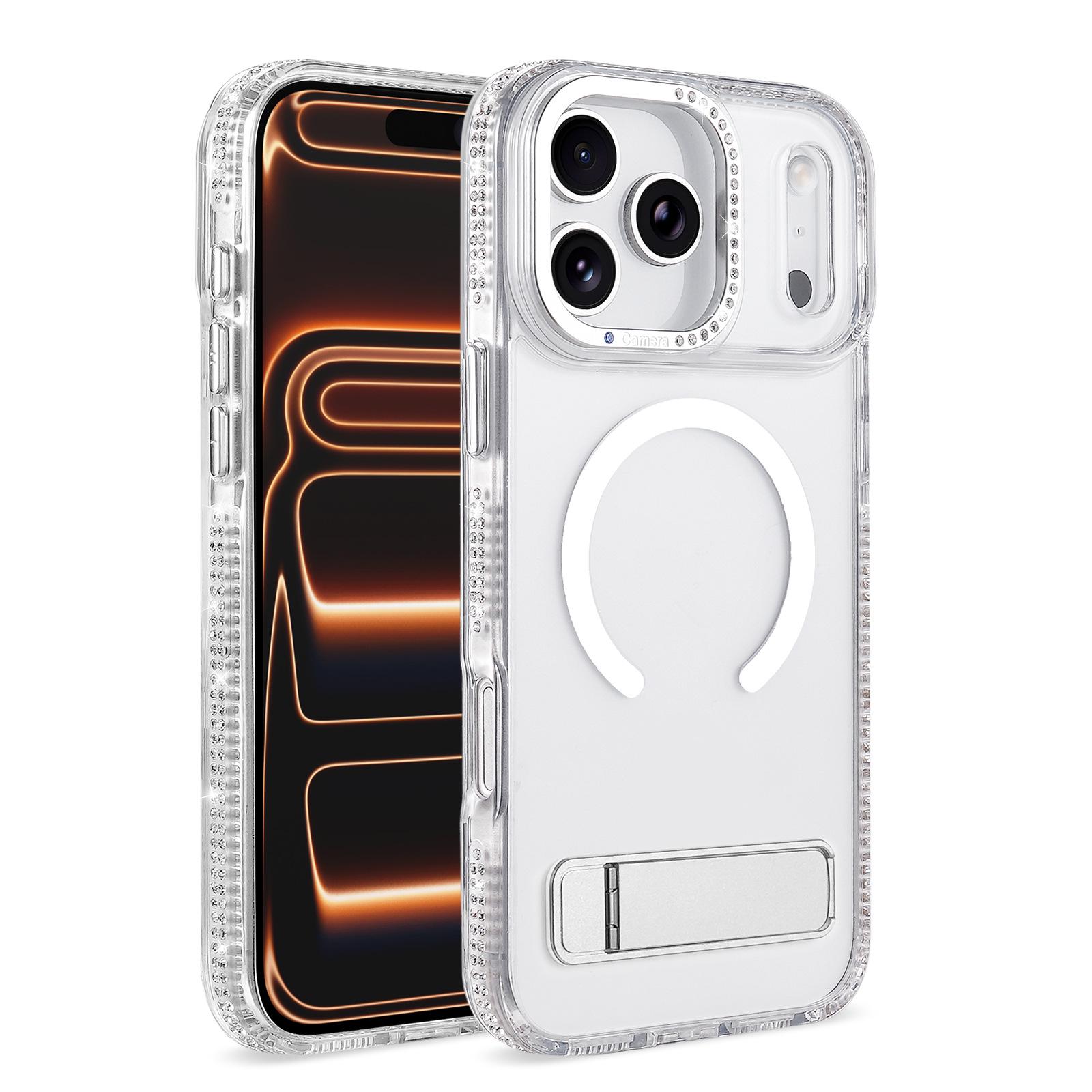 

iPhone 17 Pro Rhinestone Stand Case - Colorful Protective Cover iPhone 14 серебряный