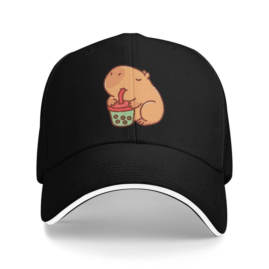 Baseball Hats Cute Capybara Loves Bubble Tea Thermal Outdoor Streetwear Summer Sports Baseball Caps Hip Hop Cap Casquette Hats