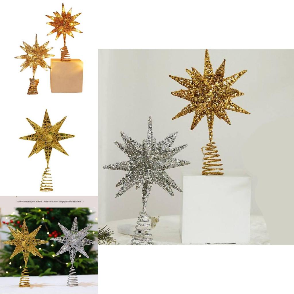 Christmas Tree Top Star Decoration With Led Flash And Metal Material For Holidays