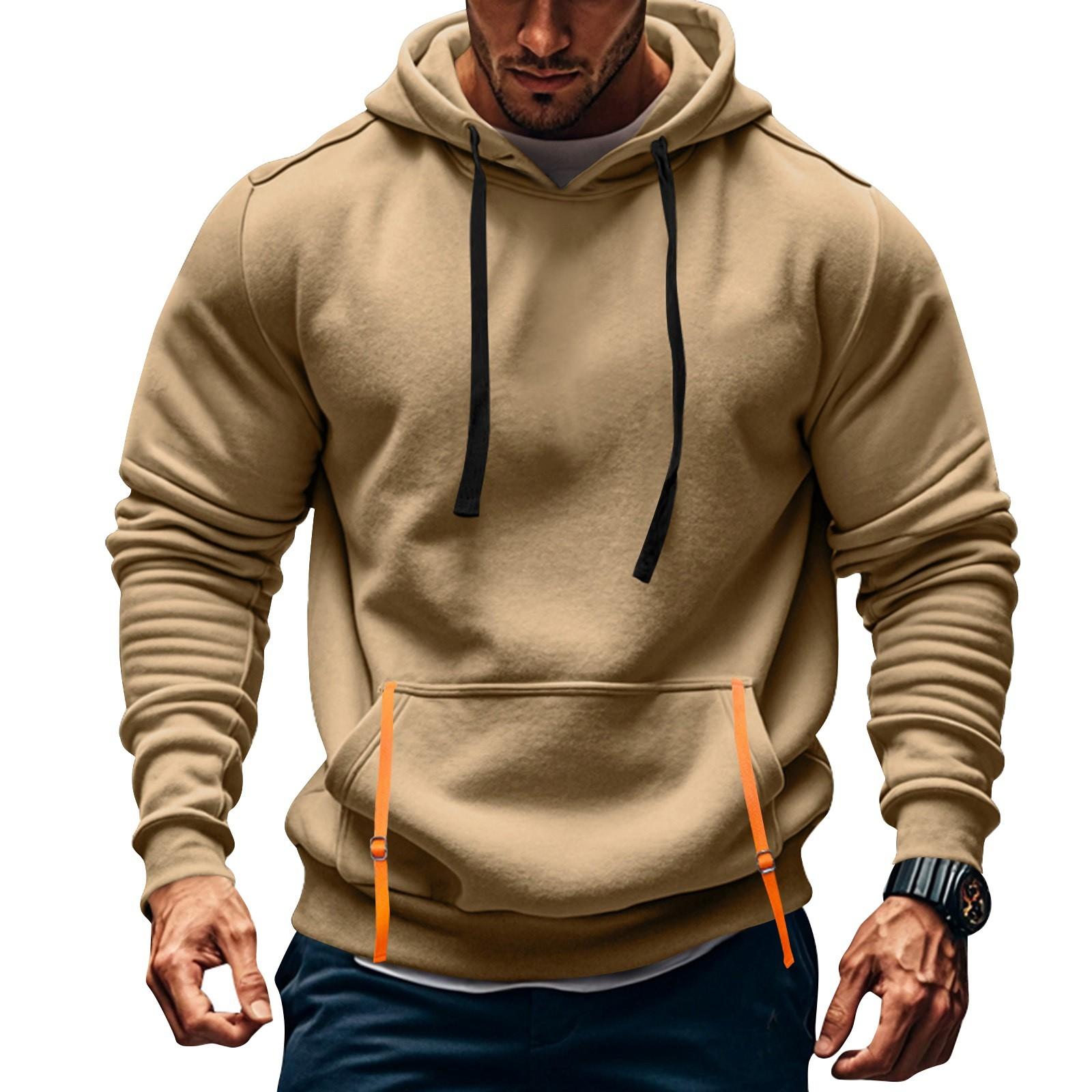 Men s Sweatshirt Hoodie Zipper Arm Pocket Cardigan Men s Sports Large Size Casual Hoodie M хаки