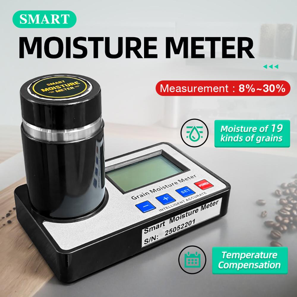 Smart Grain Moisture Meter 19 Kinds Grains Hygrometer Corn Rice Wheat Coffee Bean Humidity Detector 8~30% Water Content Analyzer