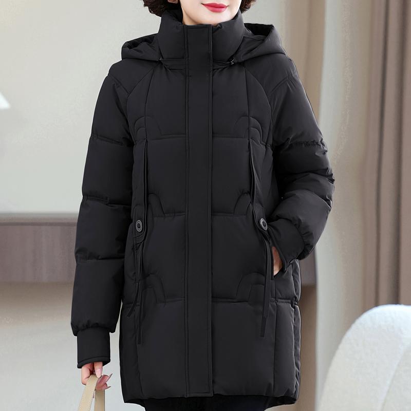 

Женские длинные парки больших размеров, зимние теплые куртки с капюшоном, элегантная свободная толстая верхняя одежда, пальто для женщины среднего возраста 5XL чёрный