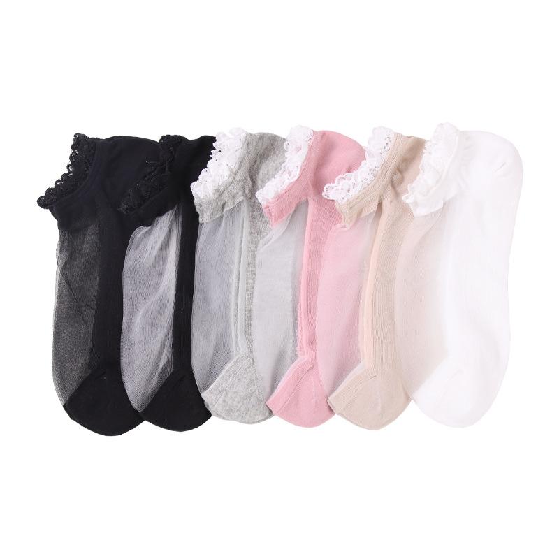 5 Pairs Spring/Summer Love Lace Socks Fashion Transparent Breathable Glass Silk Women's Socks Lovely Feng Shui Crystal Silk Lace Women's Socks