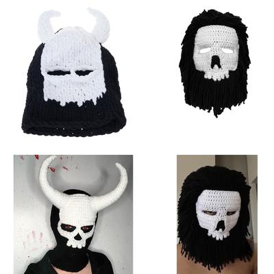 Teufelshorn Wintermütze für Erwachsene Handgestrickte Sturmhaube Neuheit Partyhut für Mädchen Jungen Strickmaskenmütze Coole Accessoires