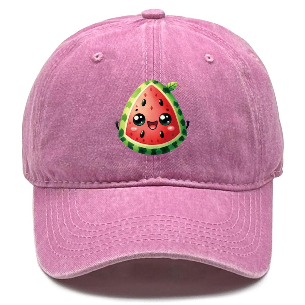 Cartoon Watermelon Print Adjustable Baseball Hat, Fruit Mesh Hat Hip Hop Slouchy Solid Leisure Snapback Baseball Cap