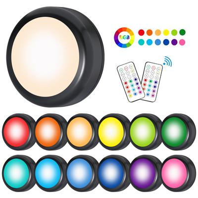 RGBW LED Closet Light Puck Lamp AA Battery Powered Under Cabinet Light Dimmable Home Decoration for Party Holiday 13 Colors
