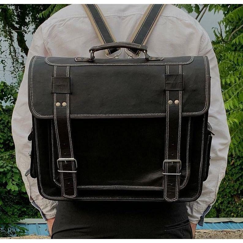Geanta de umar Messenger din piele vintage neagra lucrata manual Rucsac Geanta pentru laptop