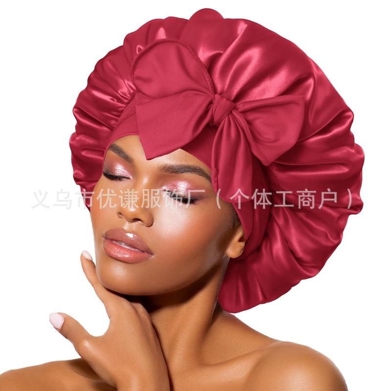 Ladies Satin Ribbon Round Cap Satin Bow Nightcap Hair Care Cap Extra Large Beauty Hair Care Cap