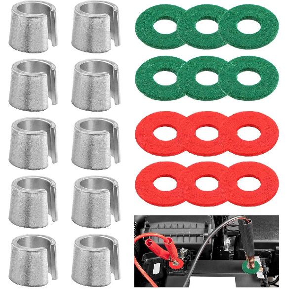 Universal 10PCS Car Battery Post Terminal Shims Kit With Washers - Silver Color Terminal End Repair Accessories