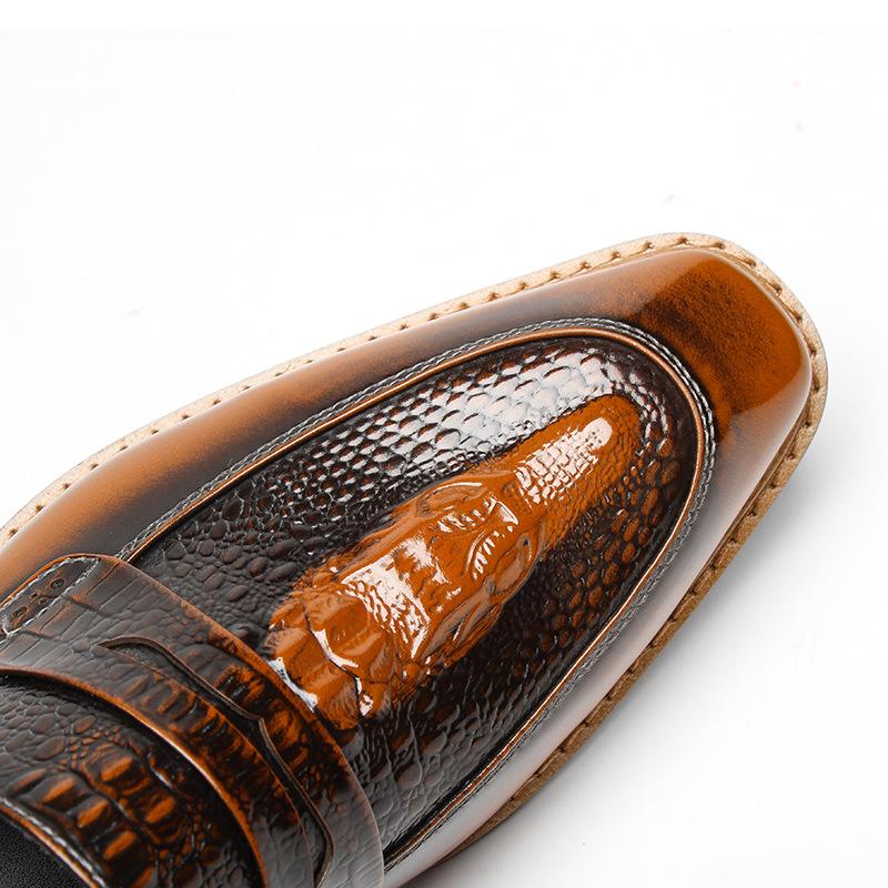 Luxury Genuine Leather Shoes Crocodile Pattern Classic Style Men‘s Loafers Wedding Business Slip On Pointed Toe Black Brown
