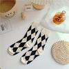 Calzini da donna a mezza gamba con motivo argyle, Primavera/Autunno, Stile Giapponese Retrò Color Caffè