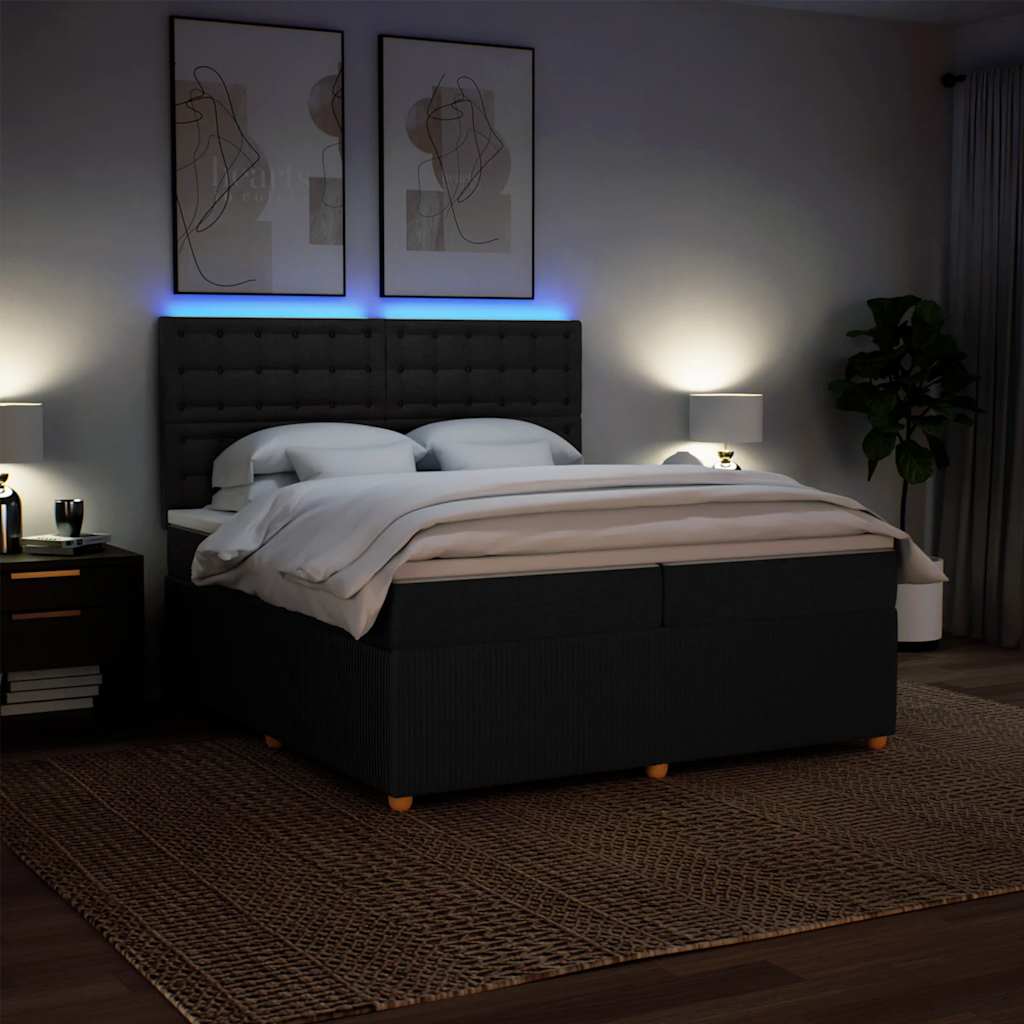 Box Spring Bed with Mattress Black 200x200 cm Fabric