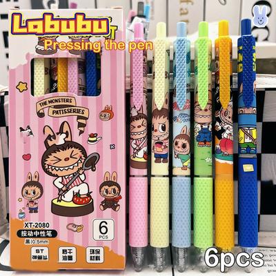 6Pcs Kawaii Labubu Monster Cartoon Neutro Caneta Material Escolar Papelaria