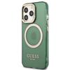 Guess Guhmp13Lhtcma Iphone 13 Pro / 13 6,1 Zelená/Khaki Pevný obal Zlatý obrys Průsvitný Magsafe