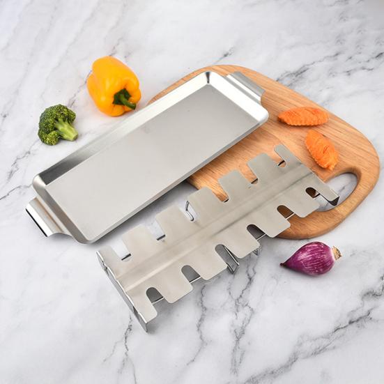 Izgara için Tavuk But Rafı 12 Yuvalı Paslanmaz Çelik But Rafı Damlama Tepsili Katlanabilir Tavuk Kanadı Rafı Eşit Pişirme İçin Kolay Temizlenebilir Izgara