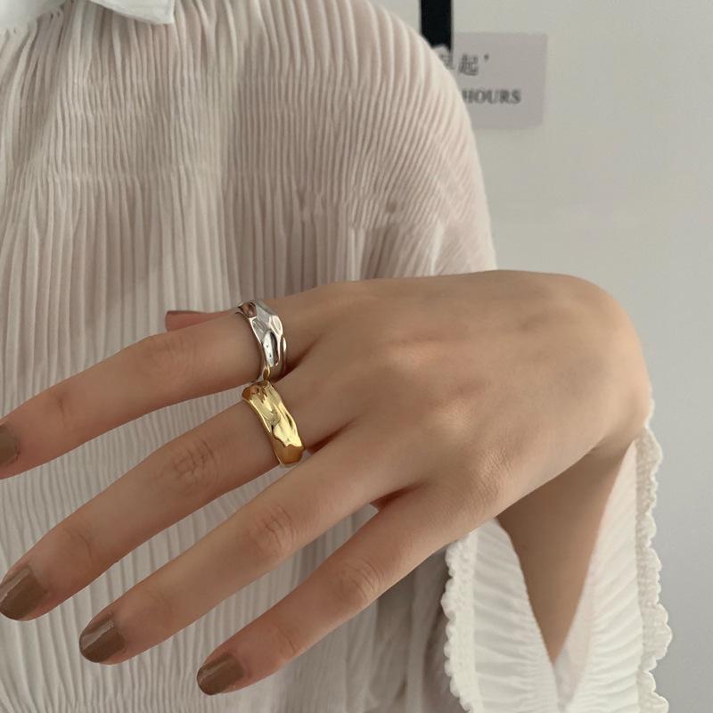 ANENJERY Ring for Women Men Irregular Concave Finger Rings Adjustable Jewelry Dropshipping