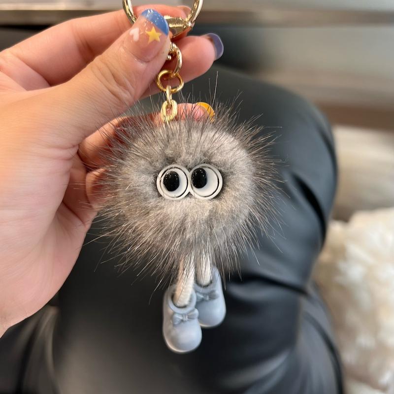 [Cute Long Legs] Mink Hair Car Keychain Pendant Ins Internet Celebrity Hair Pom-pom Book Bag Pendant