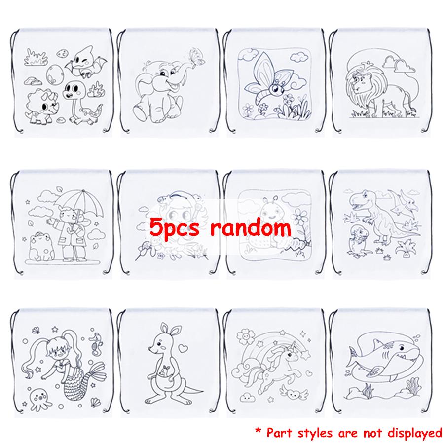 

5pcs 32x28cm Graffiti Drawstring Painting Bag with 6-color Mini Pen Reusable Birthday Party Goodies Bag Gift Storage Bag
