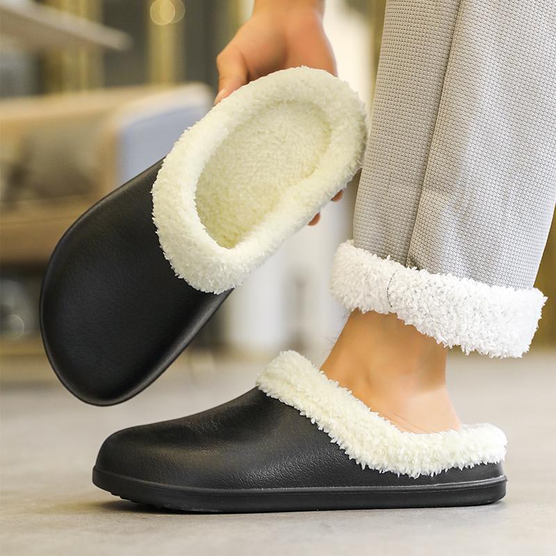 Size 47 Winter Men Slippers Warm Furry Slippers Couples Concise Indoor Home Cotton Shoes Casual Fluffy Slides Plush Fur Clogs