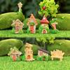 Mini Cartoon House Figurine Miniature Road Sign Chair Stone Letter Box Mushroom Statue House Micro Landscape Fairy Garden Decoration