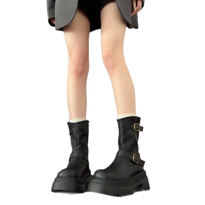 Retro brown cowboy knight boots women's 2025 autumn new versatile British style thin Martin boots platform short boots