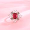New Daisy Flower Pigeon Blood Opening Ring 925 Silver Micro-set Pigeon Blood Colored Gemstone Zircon Ring Party Jewelry Gift