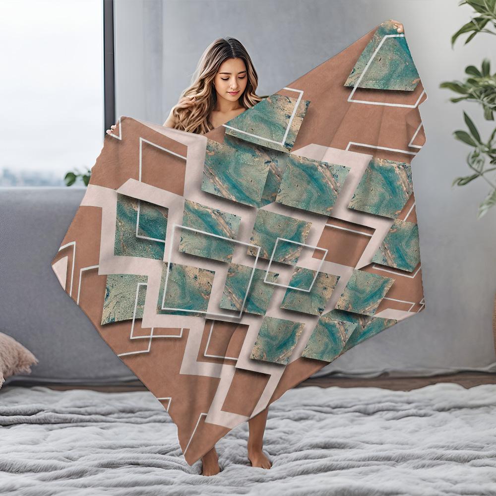 Geometric Marble Print Fleece Blanket Sofa Bed Throw Decorative Cushion Cover Bedding