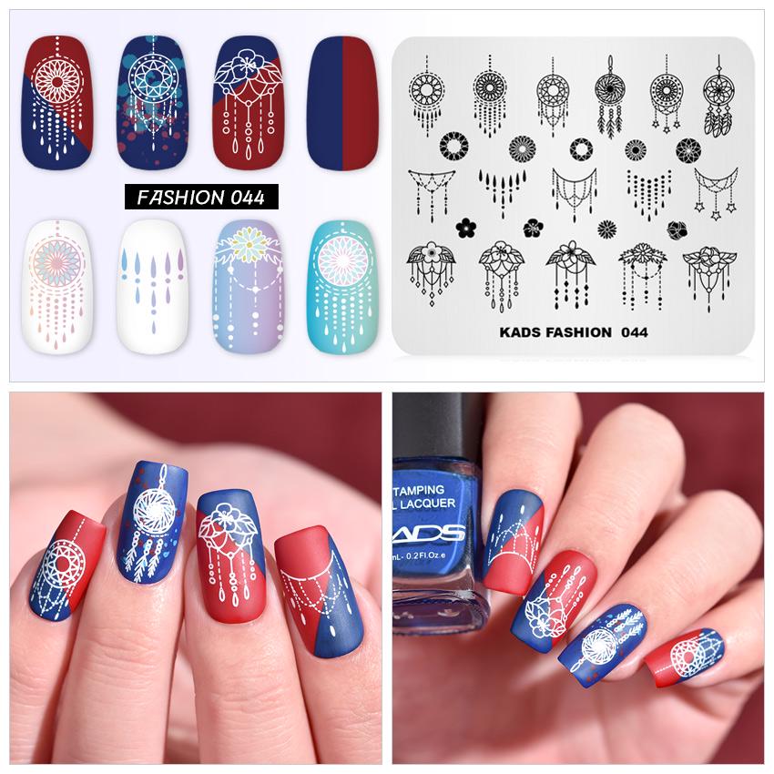 kads Mode 044 Nail Art Stempelvorlage Rechteck Politur Stempeln Hübsche Maniküre Kunstplatte Handbemalt Dekorative Nagelstempel Schablone