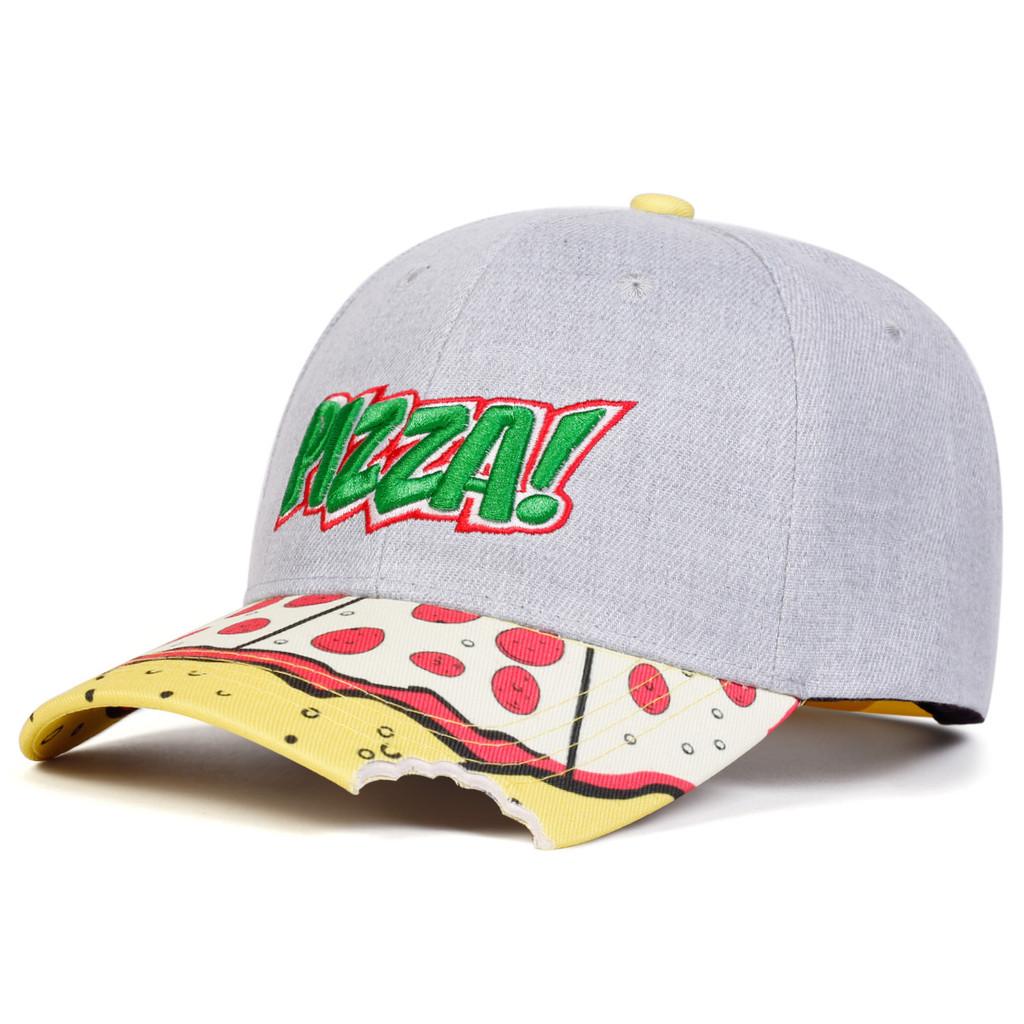 Pizza Embroidered Cotton Baseball Hat With Short Brim For Street Dance Fashion