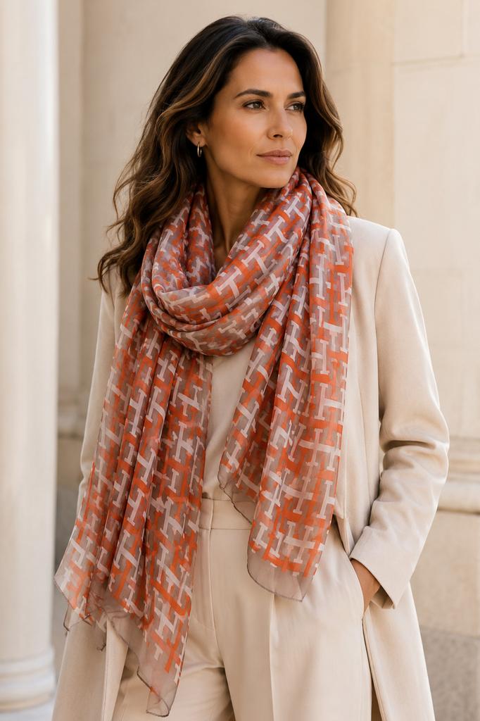 Orange Scarf with a Geometric Pattern - A Modern Styling Accent