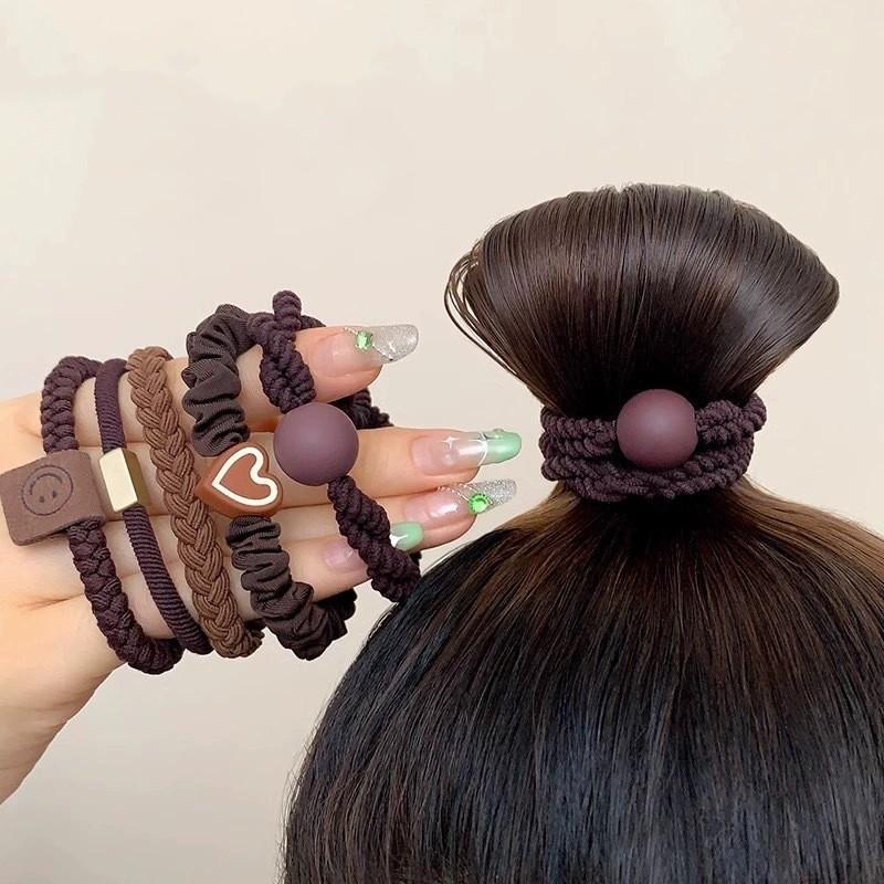 5pcs Simple Heart-shaped Hair Ring Women High Elastic Korean-style Rubber Band Hair Accessories