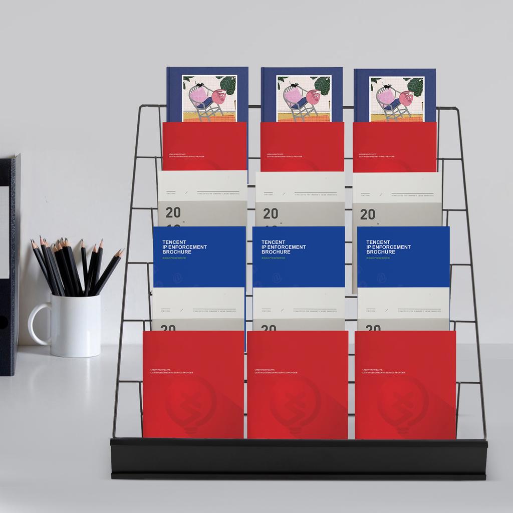 6 Tier Book Display Rack, Comic Book Display Wire Rack Greeting Card Display with Panel Fence, 18" Brochure Display Stand