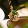 Sterling Silver Golden Koi Fish Necklace For Women Hotan Jade Tail Zircon Retro Ethnic Jewelry Gift