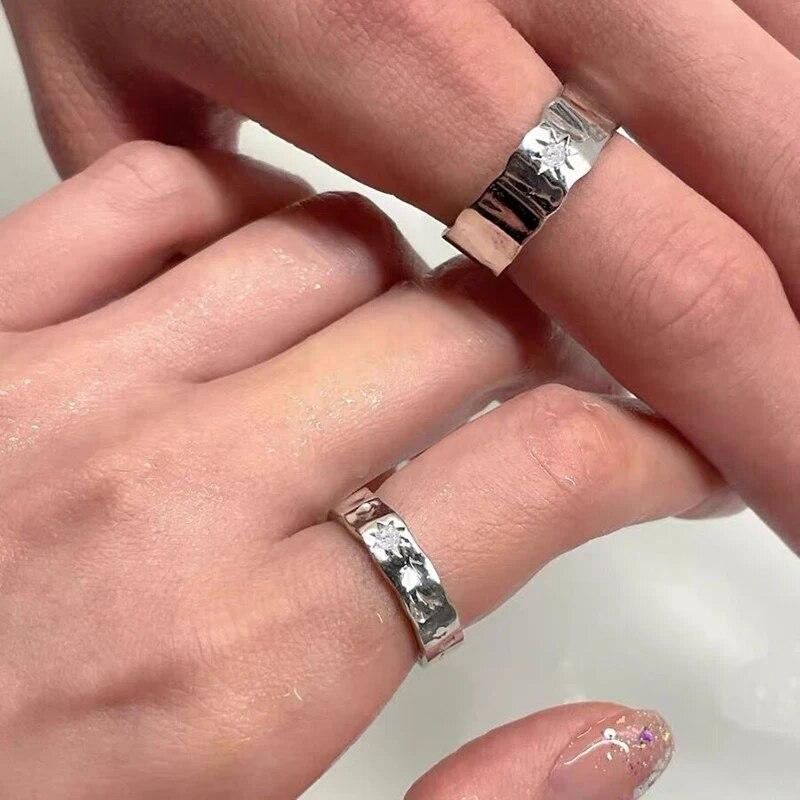 Anello di Apertura Punk Donna Coppia Y2K Anelli da Dito Stella Lucente Fatti a Mano Design Irregolare Gioielli Accessori per Feste Hip Hop