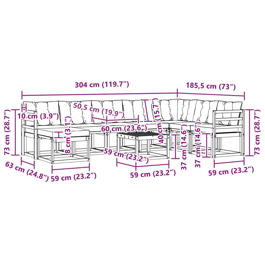 Outdoor Sofa Set with Cushions 9 pcs White and Cream