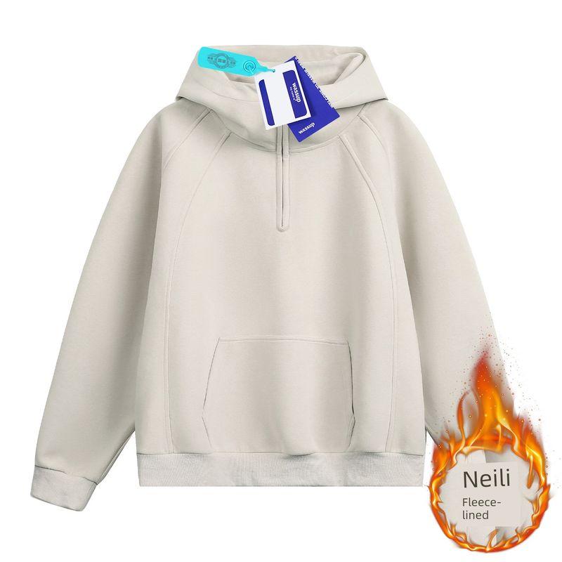 Wassup American-Style Heavyweight Half-Zip Sweatshirt for Women, Autumn Vibe Trendy Brand Solid Color Hoodie, Versatile Couple's Jacket