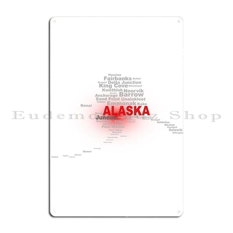 Alaska State Word Cloud Metal Signs Club Bar Bar Designing Funny Decoration Tin Sign Poster