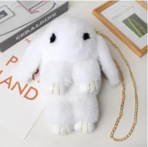 Cute Fluffy Rabbit Fur Pompoms Chain Bag Women Cartoon Rabbit Sling Bag Fluffy Bunny Shoulder Plush Backpack Girls Birthday Gift